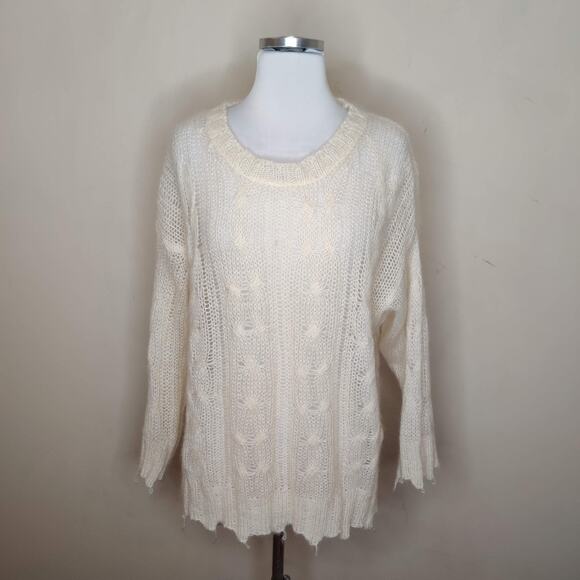 Anthropologie Ivory Wool Sweater Open Cable Knit - Picture 1 of 8